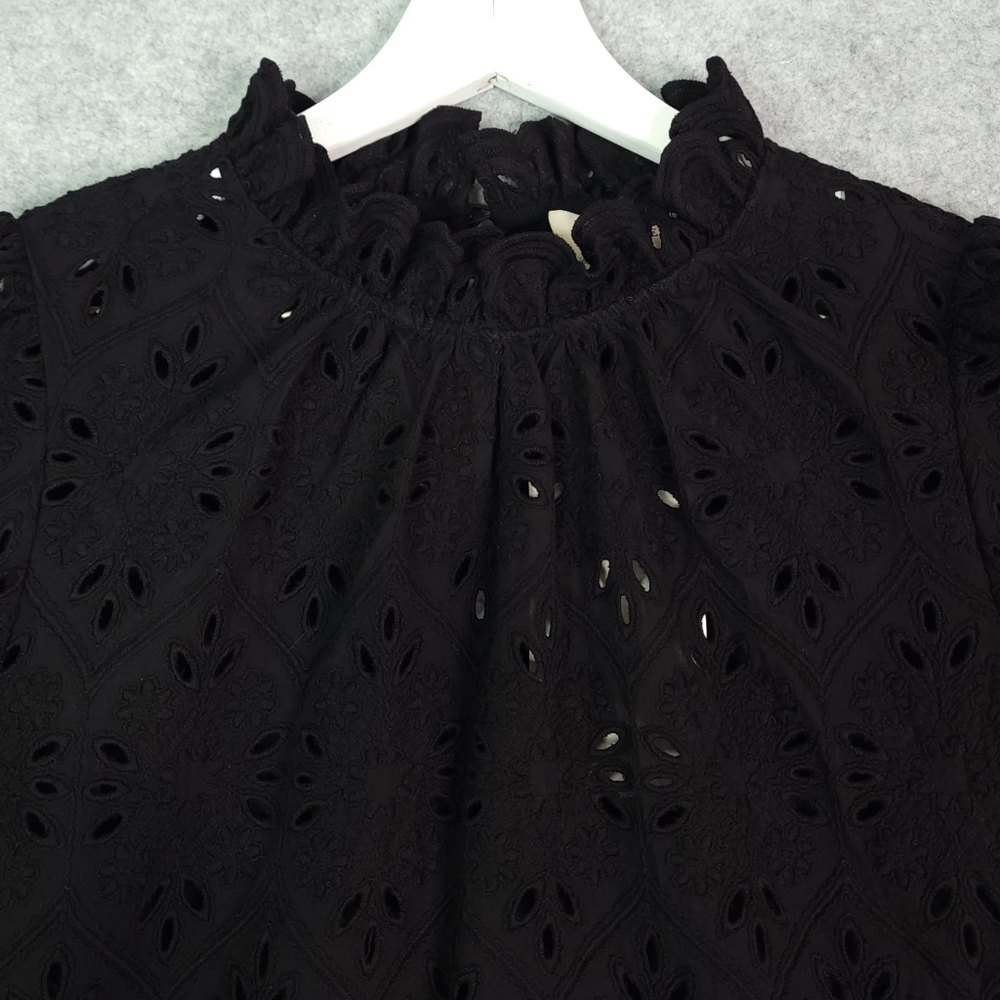 Sezane Court Louison Black Eyelet Short Sleeve Shift Dress US 6/FR 38 - Picture 4 of 9